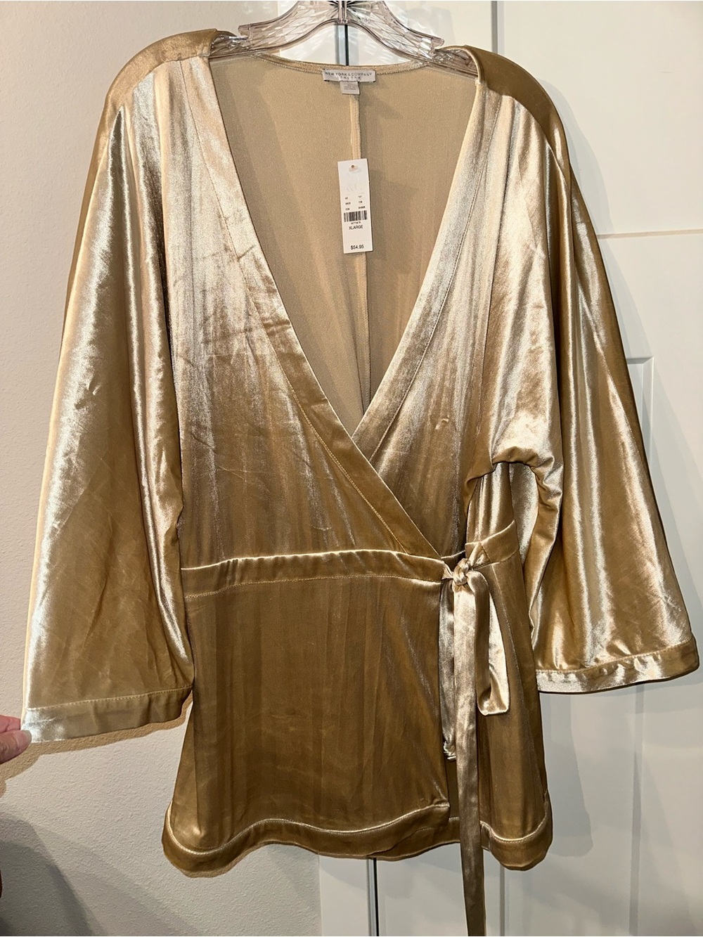 New York and Company Velour Wrap Robe - Gold XL NWT